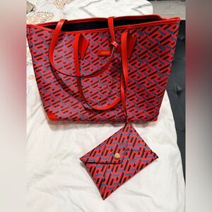 Versace Stylish Red and Blue Tote Bag with Pouch